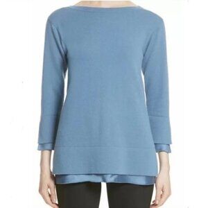 Lafayette 148 Blue Cashmere Satin Layered Sweater Size Small